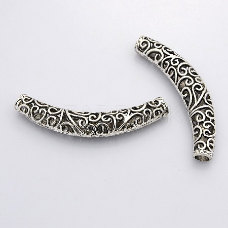 Tibetan Style Alloy Hollow Curved Tube Beads TIBEB-S002-AS-NR-1