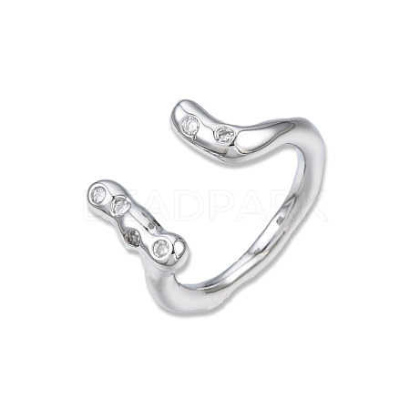 Brass Clear Cubic Zirconia Open Cuff Ring for Women RJEW-N039-05P-1