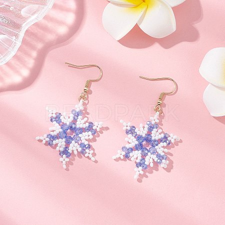 304 Stainless Steel Glass Seed Beads Snowflake Dangle Earrings EJEW-MZ00537-01-1
