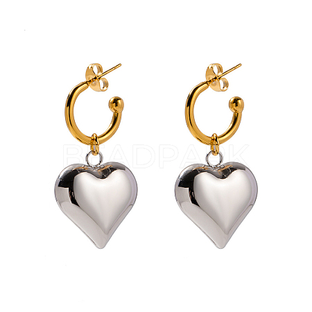 Ion Plating(IP) 304 Stainless Steel Heart Dangle Stud Earrings EJEW-L266-01GP-1