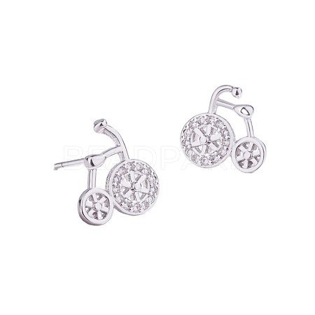 Brass Micro Pave Clear Cubic Zirconia Stud Earrings EJEW-BB61226-A-1
