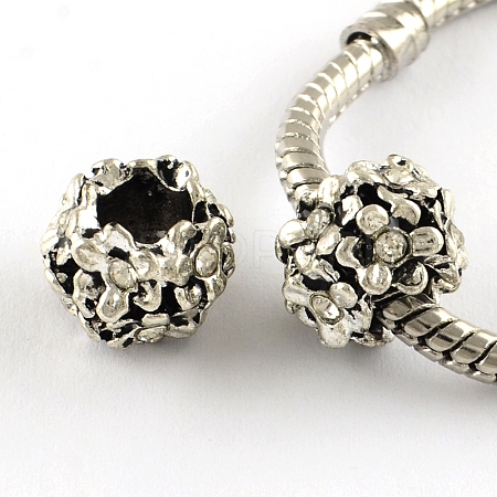 Antique Silver Plated Alloy Rhinestone Flower Large Hole European Beads LS-MPDL-R041-04A-1