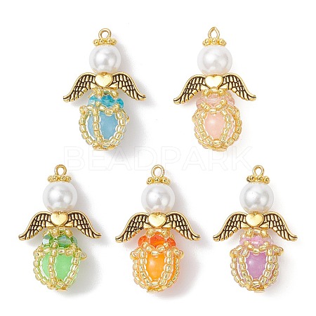 Luminous Handmade Glass Seed Beaded Angel Pendants PALLOY-MZ00963-1