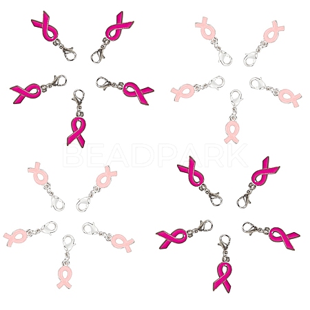 October Breast Cancer Pink Awareness Ribbon Alloy Enamel Pendants ENAM-SC0001-69-1