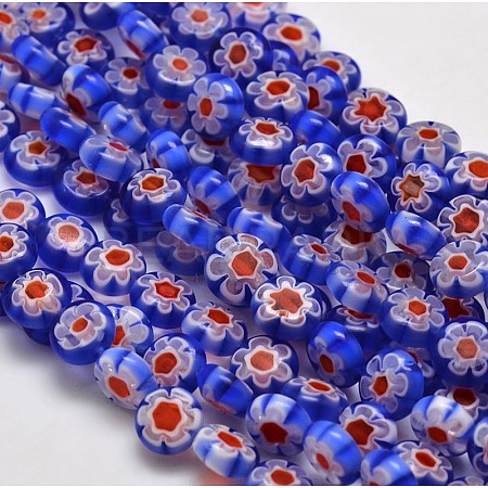 Handmade Millefiori Glass Flat Round Bead Strands LK-P011-12-1