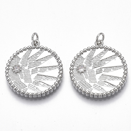 Brass Micro Pave Clear Cubic Zirconia Pendants KK-S356-008P-NF-1