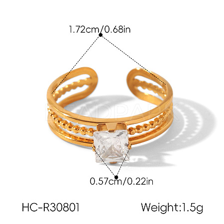 304 Stainless Steel Pave Clear Cubic Zirconia Cuff Open Rings for Women WG46FF3-03-1