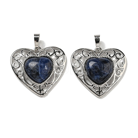 Natural Sodalite Peach Love Heart Pendants G-G158-01P-1