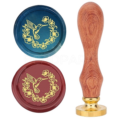 Brass Wax Seal Stamp with Rosewood Handle AJEW-WH0412-0037-1