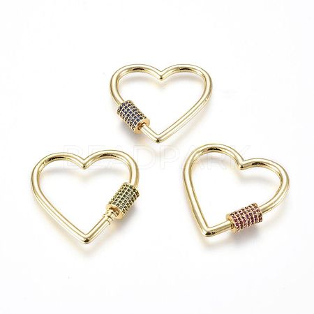 Brass Micro Pave Cubic Zirconia Screw Carabiner Lock Charms ZIRC-G156-12G-1