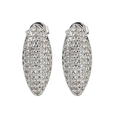 Oval Clear Cubic Zirconia Stud Earrings EJEW-N054-45P-1