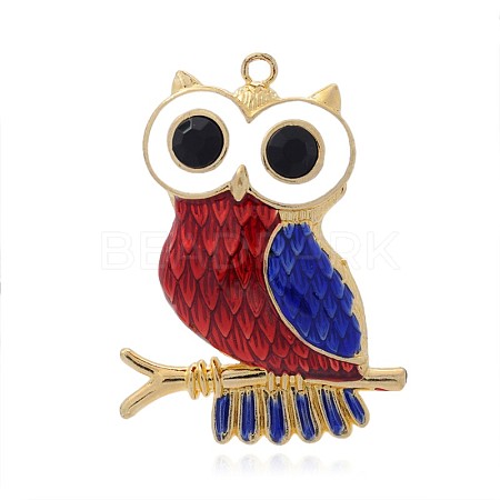 Halloween Owl Golden Plated Alloy Enamel Rhinestone Big Pendants ENAM-J212-04G-1