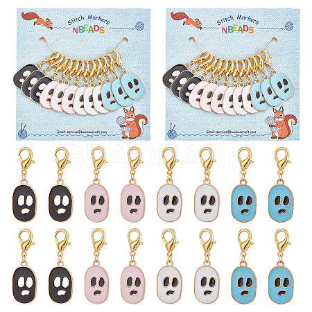 Alloy Enamel Skull Pendant Locking Stitch Markers HJEW-AB00043-1