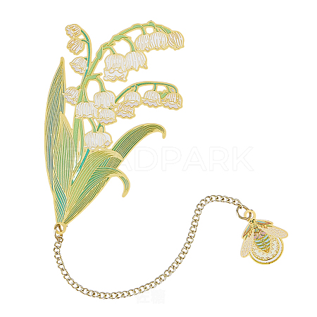 May Lily of the Valley Flower Enamel Bookmarks AJEW-WH0348-217-1