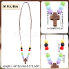 Wood Cross with Acrylic Beaded Pendant Necklaces for Women NJEW-AB00011-2