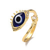 Lampwork Evil Eye Open Cuff Ring with Clear Cubic Zirconia RJEW-L104-05G-01-1