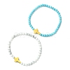 2Pcs 2 Style Natural Howlite & Synthetic Turquoise & 304 Stainless Steel Cross Beaded Stretch Bracelets Set BJEW-JB09465-02-1