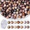 100Pcs Natural Petrified Wood Round Bead with Strong Stretchy Beading Elastic Thread G-SZ0002-28-1