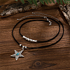 1 Set Alloy Pave Synthetic Turquoise Pendant Double Layer Cord Necklaces NJEW-CL0001-09B-4