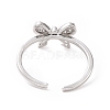 Clear Cubic Zirconia Bowknot Open Cuff Ring RJEW-I094-07P-3