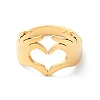 Ion Plating(IP) 304 Stainless Steel Hand Heart Open Cuff Ring for Women RJEW-K245-45G-1