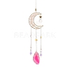 Wire Wrapped Natural Rose Quartz Moon with Tree of Life Pendant Decorations HJEW-K046-07G-05-2