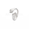 304 Stainless Steel Double Hand Hug Open Cuff Ring for Women RJEW-S405-199P-3