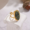 304 Stainless Steel with Natural Gemstone Cuff Open Rings for Women FS3382-4