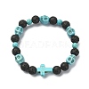 Dyed Natural & Synthetic Mixed Gemstone Skull & Cross Beaded Stretch Bracelets BJEW-TA00272-02-1