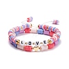 Handmade Disc Polymer Clay Braided Bead Bracelets Set BJEW-TA00043-4