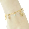 Ocean Natural Cowrie Shell & 304 Stainless Steel Starfish & Dyed Round Natural Howlite Charm Anklets for Women AJEW-AN00819-2