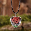 Heart Glass with Dried Flower Tree Inner Pendant Black Waxed Cord Necklaces FS-WG87A6D-07-1