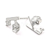 Rhodium Plated Flower 925 Sterling Silver with Clear Cubic Zirconia Stud Earring Findings STER-Q192-10P-2