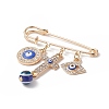 Crystal Rhinestone Evil Eye Charms Safety Pin Brooch with Resin Beaded JEWB-BR00088-4