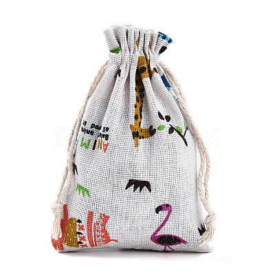 Animals Printed Polycotton(Polyester Cotton) Packing Pouches Drawstring Bags ABAG-T004-10x14-34-1
