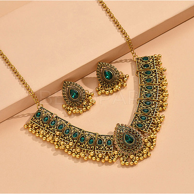 Teardrop Alloy Rhinestone Pendant Necklaces & Dangle Earrings Sets for Women WGDDD7F-03-1
