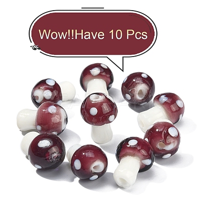 10Pcs Mushroom Handmade Lampwork Beads LAMP-YW0001-08B-1