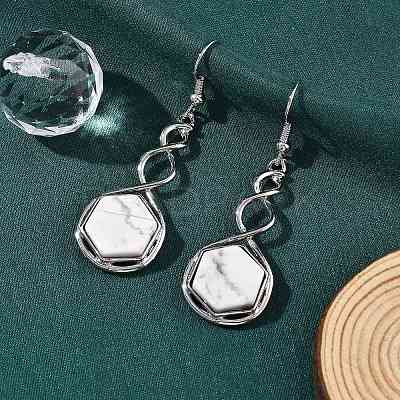 Hexagon Natural Howlite Dangle Earrings EJEW-K298-01P-05-1