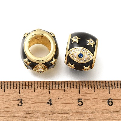 Rack Plating Brass Micro Pave Cubic Zirconia Barrel European Beads with Enamel KK-Z086-28G-02-1