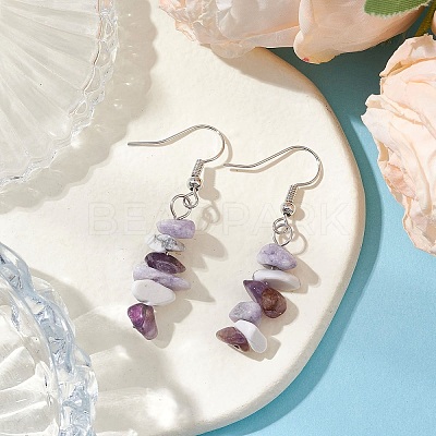 Natural Howlite & Amethyst & Purple Turquoise Dangle Earrings EJEW-JE06127-01-1