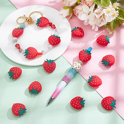 15Pcs Strawberry Food Grade Eco-Friendly Silicone Focal Beads SIL-UN0001-01-1