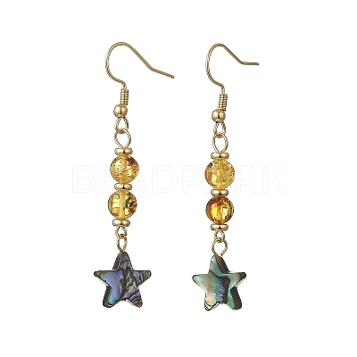 Natural Amber & Abalone Shell/Paua Shell Beads Dangle Earrings EJEW-JE07315-02-1