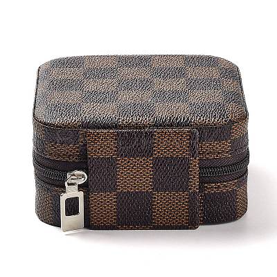 Tartan Square PU Leather Jewelry Storage Zipper Boxes PAAG-PW0007-01A-1