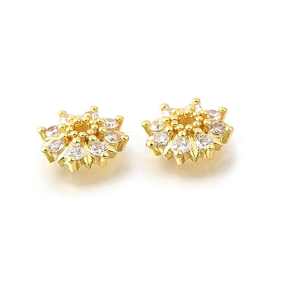 Flower Brass Clear Cubic Zirconia Bead Caps KK-V008-08A-G-1