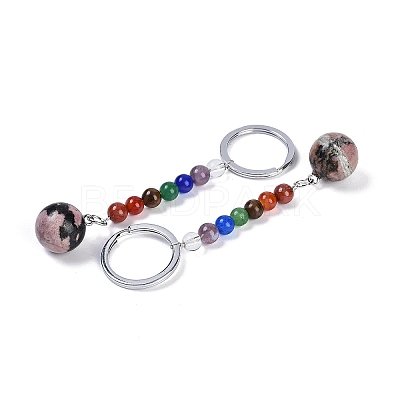 Natural Rhodonite Round Beaded Keychain G-H076-01P-14-1