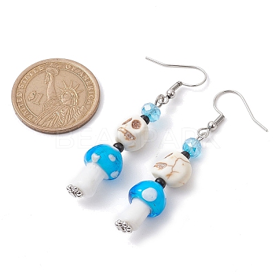 4 Pairs Dyed Synthetic Turquoise and Handmade Lampwork Beads Earrings EJEW-TA00417-1