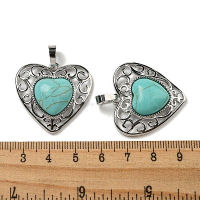 Synthetic Turquoise Peach Love Heart Pendants G-G158-01U-1