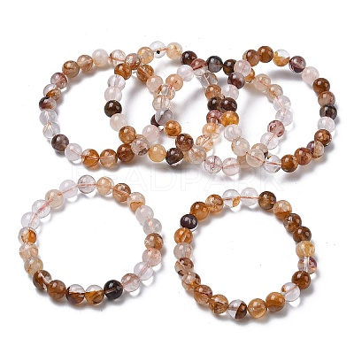 Natural Yellow Hematoid Quartz Round Beads Stretch Bracelets for Women BJEW-Z158-03F-03-1