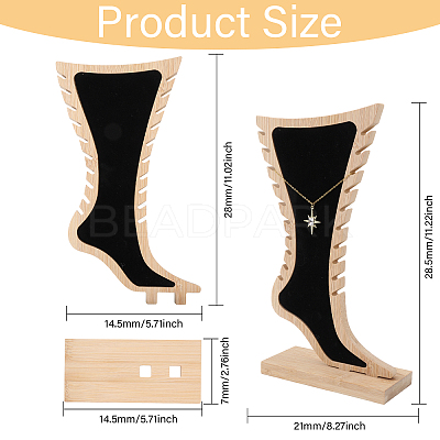 Foot Shaped Bamboo & Velvet Anklet Display Stands ODIS-WH0030-140A-1