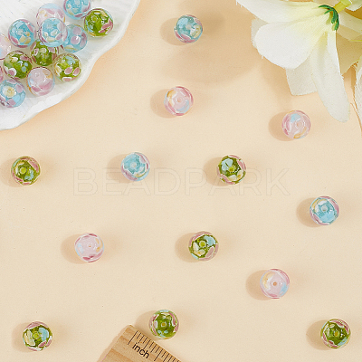 30Pcs 3 Colors Round Lampwork Beads LAMP-LT0001-01-1